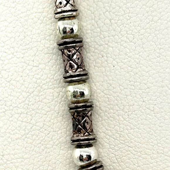 Vintage Napier Silver-Tone Beaded Necklace Textured Cylindrical Metal Beads 18" - Picture 3 of 10